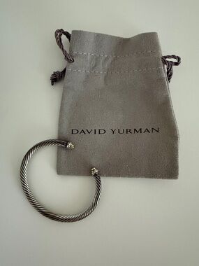 David Yurman Silver-Tone Twisted Cable with Diamond Cuff Bracelet